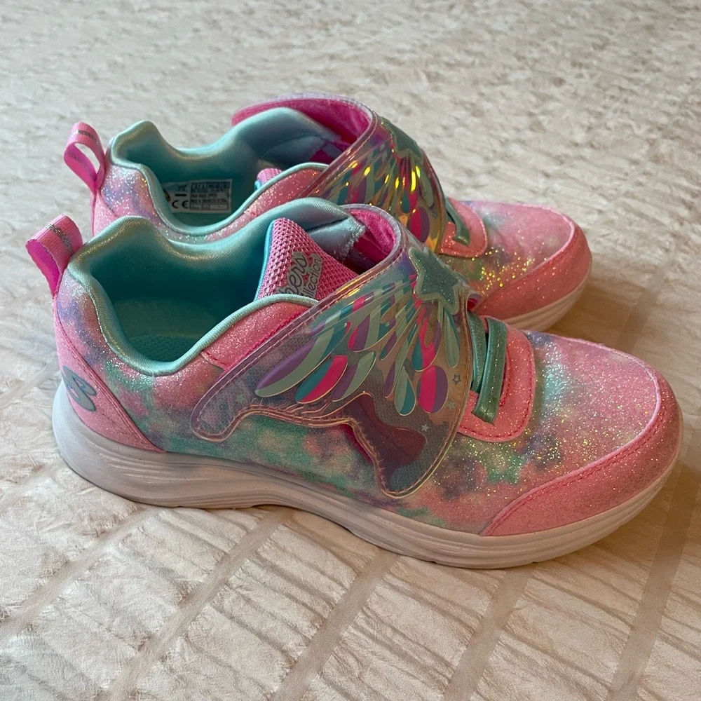 Skechers Kids Pink and Blue Glitter Sparkle Sneakers - Picture 2 of 7